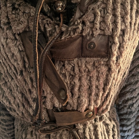 Save The Queen Brown Teddy Jacket with Leather Trim and Hood - Picture 3 of 14